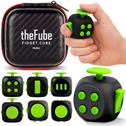 PILPOC theFube Fidget Cube 6 Sided Toy for Adults and Kids Stress Relief Focus AudibleSilent With Carry Case MidnightEmerald - Image 1