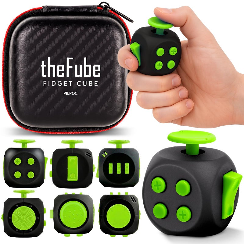 PILPOC theFube Fidget Cube 6 Sided Toy for Adults and Kids Stress Relief Focus AudibleSilent With Carry Case MidnightEmerald - Image 2