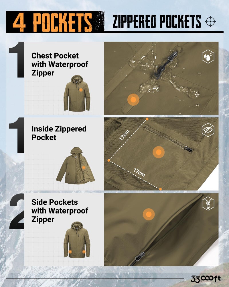 33,000ft Men's Packable Rain Jacket Lightweight Rain Shell Jacket with Hood Waterproof Raincoat for Cycling - Image 4
