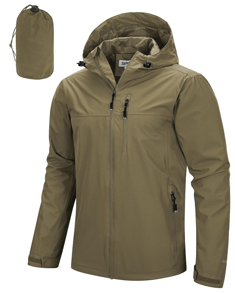 33,000ft Men's Packable Rain Jacket Lightweight Rain Shell Jacket with Hood Waterproof Raincoat for Cycling - Image 1