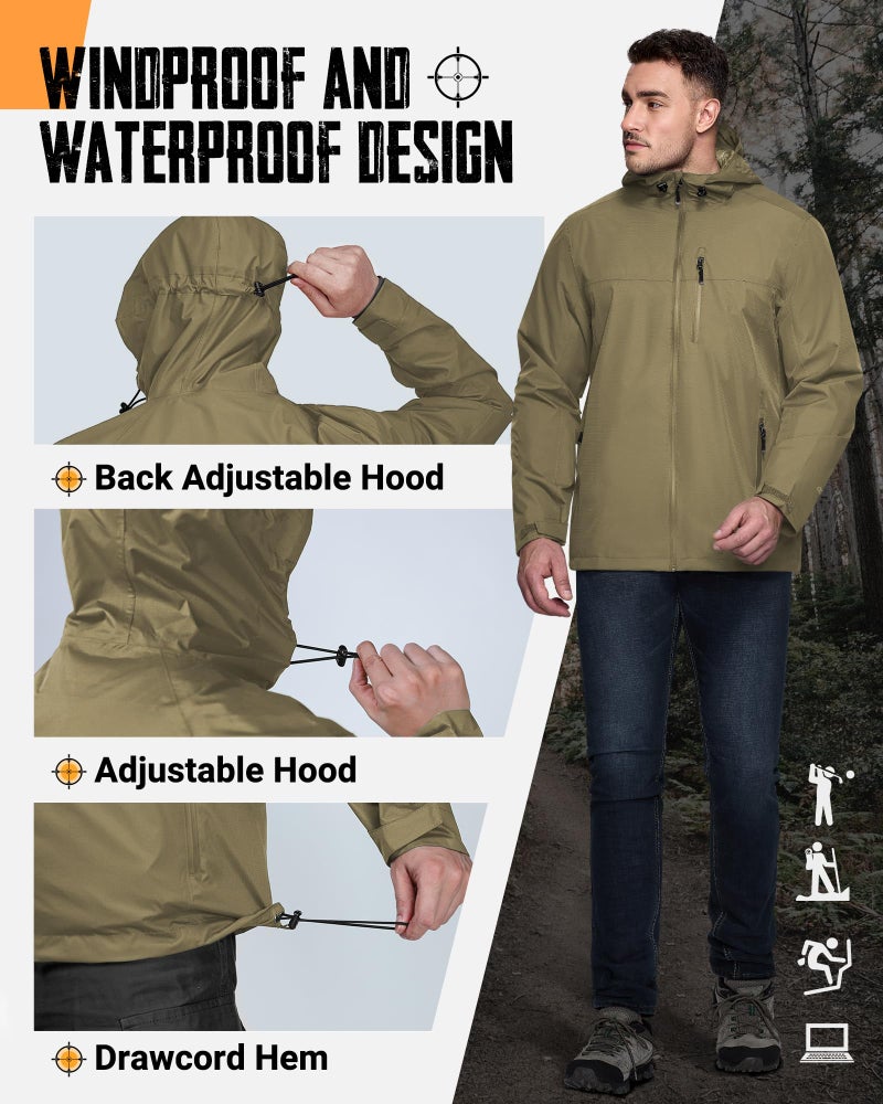 33,000ft Men's Packable Rain Jacket Lightweight Rain Shell Jacket with Hood Waterproof Raincoat for Cycling - Image 5