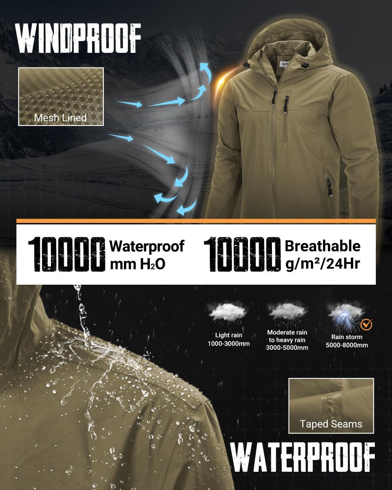 33,000ft Men's Packable Rain Jacket Lightweight Rain Shell Jacket with Hood Waterproof Raincoat for Cycling - Image 3
