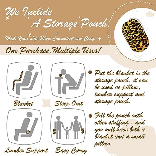 Bnuitland Leopard Print Fleece Flannel Throw Blanket with Storage Pouch for Bed Sofa Travel, 300 GSM Double Sided Super Soft Fuzzy Fluffy Cheetah Print Blanket for Adults and Kids, 50×60 inch - Image 2