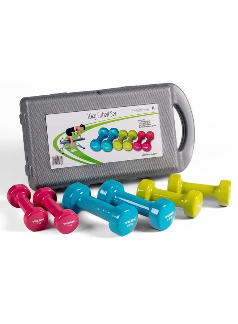 مجموعة دمبل مغلفة بالفينيل وزن 10 كجم مع علبة قولبة الدمبل - Image 2