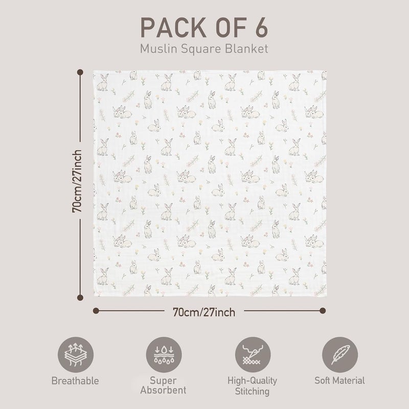 6 Pack Muslin Swaddle Blankets - Breathable & Soft Infant Receiving Blankets - Image 4
