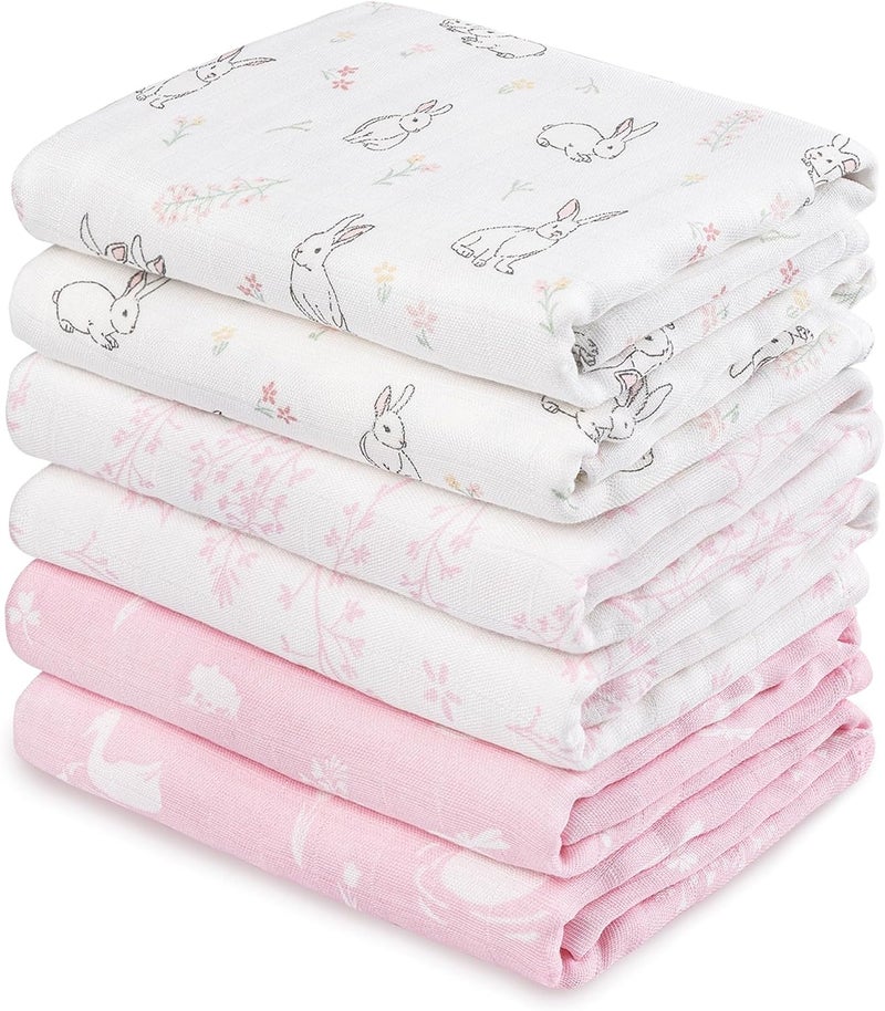 6 Pack Muslin Swaddle Blankets - Breathable & Soft Infant Receiving Blankets - Image 1