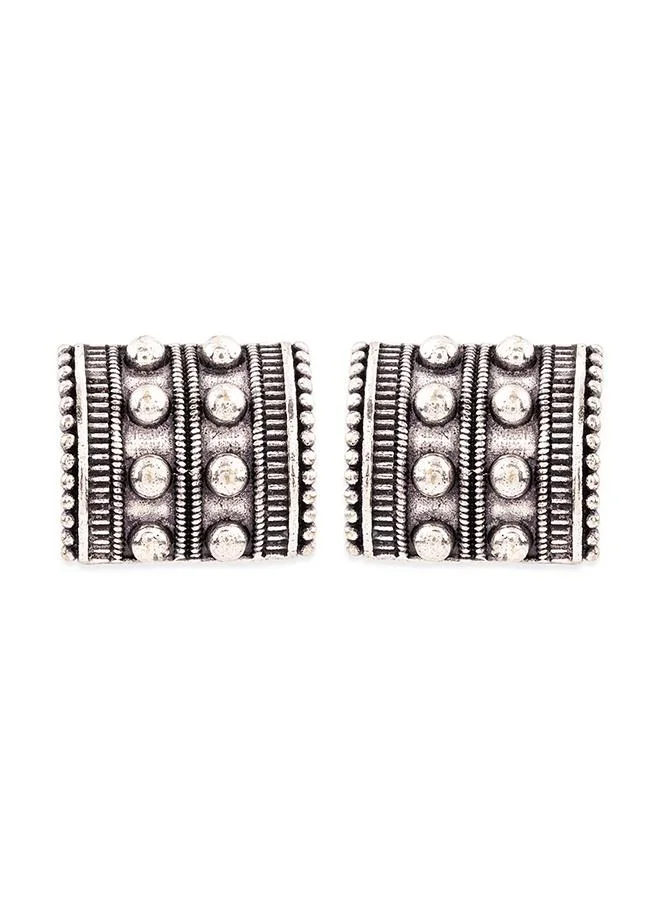 VOYLLA Rava Ball Studs with Silver Oxidized Finish