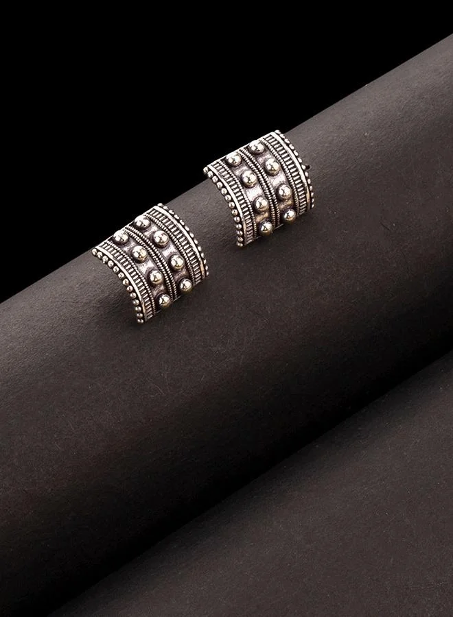 VOYLLA Rava Ball Studs with Silver Oxidized Finish