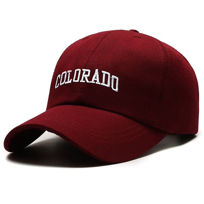 COLO Four Seasons Casual Retro Baseball Hat Mens and Womens Korean-style Letter Embroidered Soft Top Sanding Face Showing Small Cap Polyester-cotton wine red