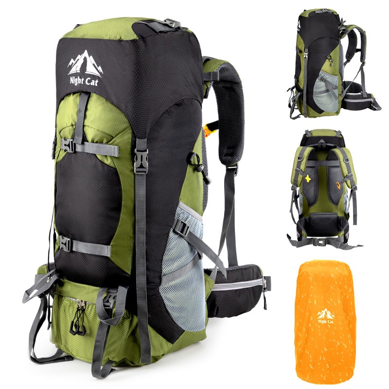 Night Cat Hiking Backpacks 70L Camping Backpacking Packs for Men Women Lightweight Outdoor for Mountaineering Traveling, No Internal Frame - Image 1