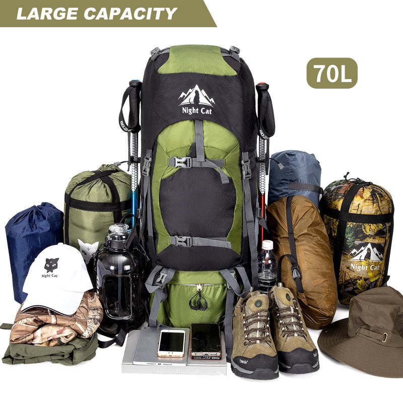 Night Cat Hiking Backpacks 70L Camping Backpacking Packs for Men Women Lightweight Outdoor for Mountaineering Traveling, No Internal Frame - Image 2