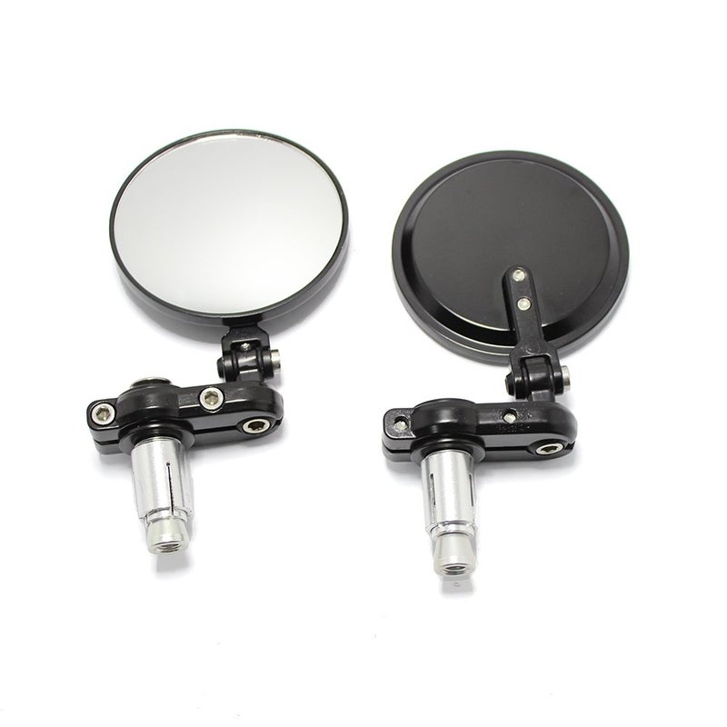 Black Foldable 3 Round 78 Handle Bar End Side Mirrors for Harley Davidson Kawasaki Suzuki Yamaha Cruiser Dirt Bike Scooter ATV