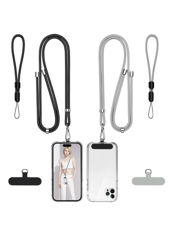 فوميمو قطعتان من حبل الهاتف القابل للتعديل مع حزام معصم، حزام رقبة متقاطع متوافق مع هواتف iPhone والهواتف الذكية التي تعمل بنظام Android، حمل حر اليدين للاستخدام اليومي (أسود/رمادي) - Image 1