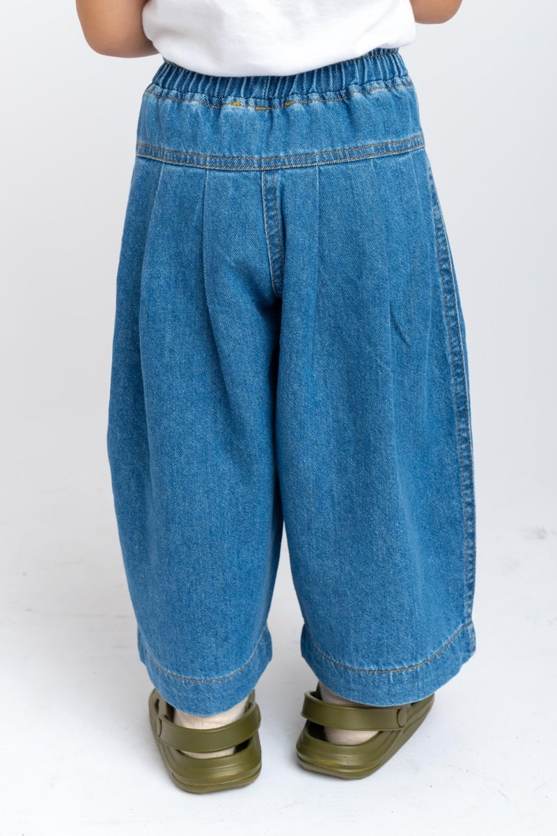 Oliven The Kid Pleated Elastic Waist Girl Jeans Blue - Image 4