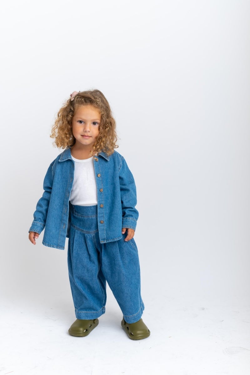 Oliven The Kid Pleated Elastic Waist Girl Jeans Blue - Image 3