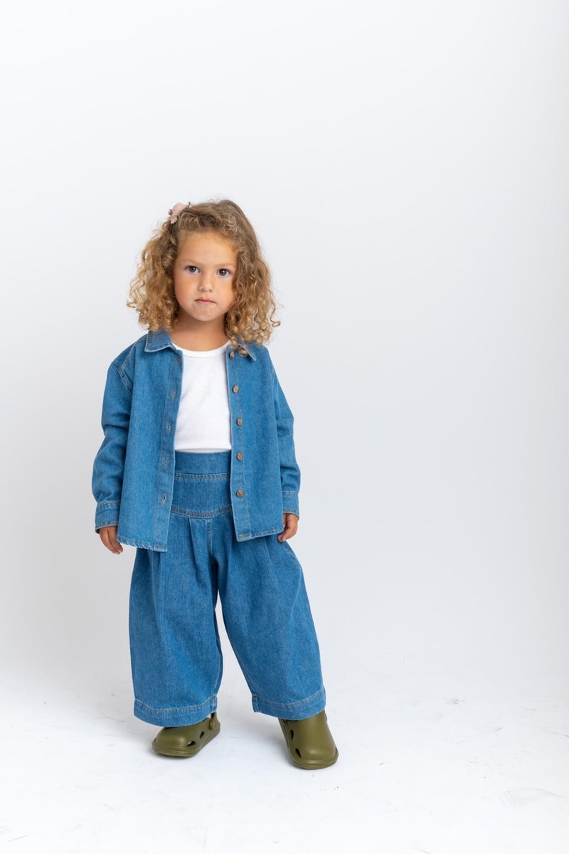 Oliven The Kid Pleated Elastic Waist Girl Jeans Blue - Image 2