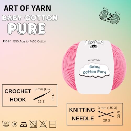 Art of Yarn Babe Cotton Pure 50% Cotton 50% Acrylic Fine 2 Yarn - Soft & Smooth Summer for Knitting, Crocheting, Amigurumi, Baby Blankets Garments – 50g (1.76 Oz), 165m (180.44 Yds) – 1 Skein 99414 - Image 2