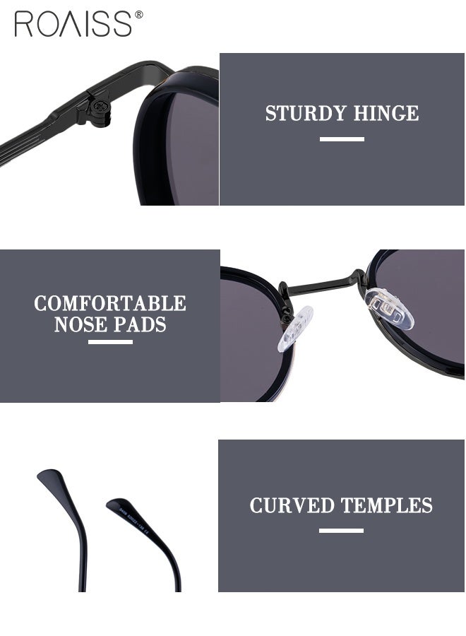 رويس نظارات شمسية مستديرة للرجال والنساء، نظارات شمسية بحماية UV400 وإطار معدني، نظارات شمسية عصرية مضادة للوهج للرجال للقيادة والصيد والسفر، لون أسود، 52 مم - Image 3