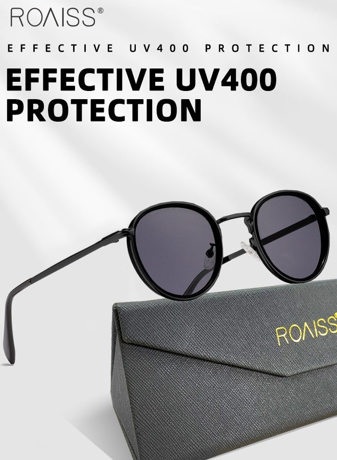 رويس نظارات شمسية مستديرة للرجال والنساء، نظارات شمسية بحماية UV400 وإطار معدني، نظارات شمسية عصرية مضادة للوهج للرجال للقيادة والصيد والسفر، لون أسود، 52 مم - Image 5