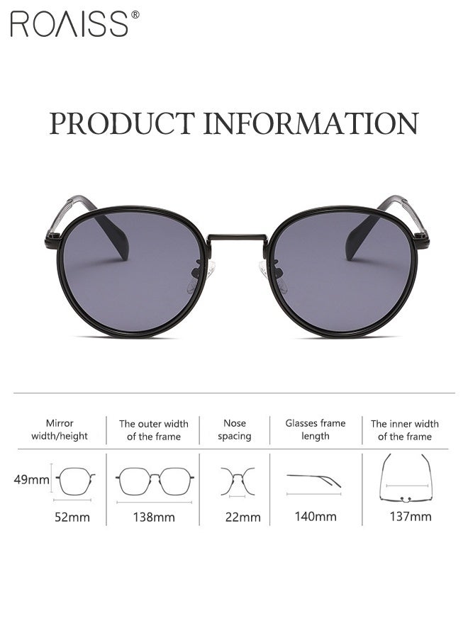 رويس نظارات شمسية مستديرة للرجال والنساء، نظارات شمسية بحماية UV400 وإطار معدني، نظارات شمسية عصرية مضادة للوهج للرجال للقيادة والصيد والسفر، لون أسود، 52 مم - Image 4