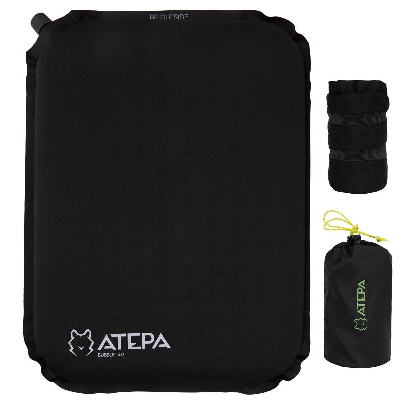 ATEPA Inflatable Seat Cushion, Self-Inflating Portable Stadium Airplane Travel Foam Cushion Pad for Camping, Sports Events, Outdoor, Black - Image 1