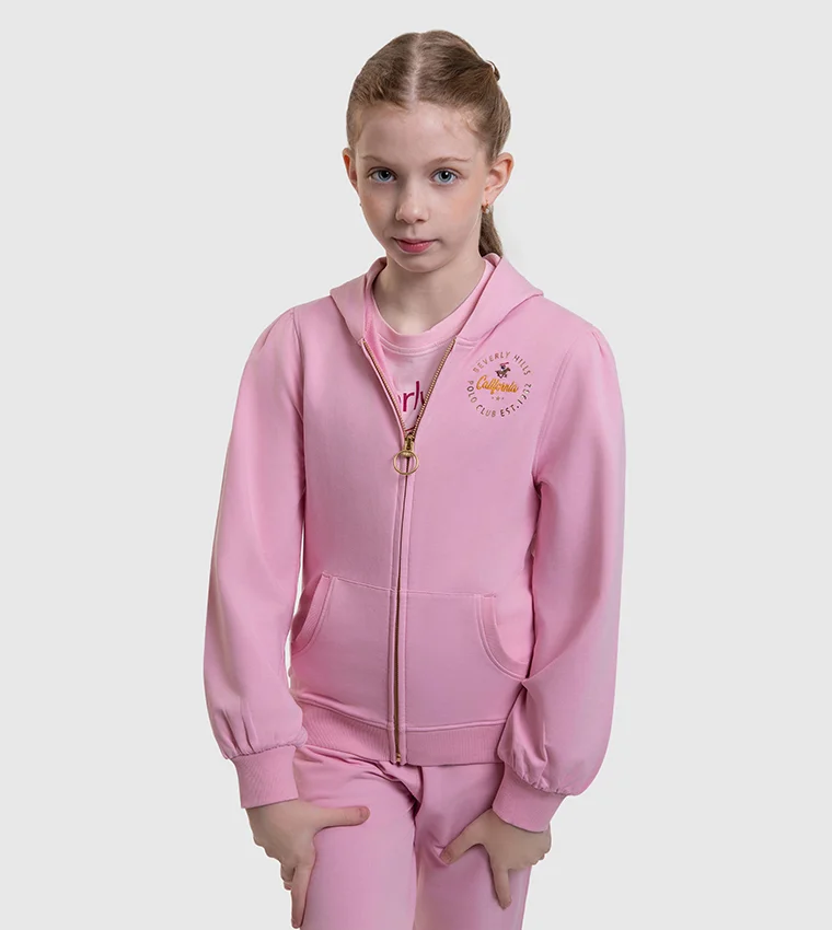 BEVERLY HILLS POLO CLUB Logo Embroidered Zippered Hooded Jacket