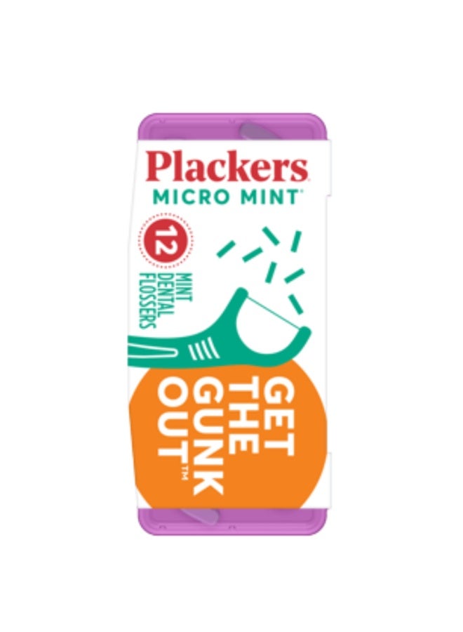 Plackers Micro Mint Dental Floss Picks with Travel Holder Case 12 Units 81022