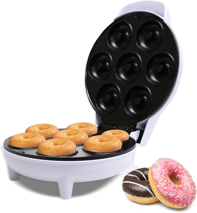 COURANT Mini Donut Maker Machine for Holiday, Kid-Friendly, Breakfast or Snack, Desserts & More with Non-stick Surface, Makes 7 Doughnuts, White - Image 1
