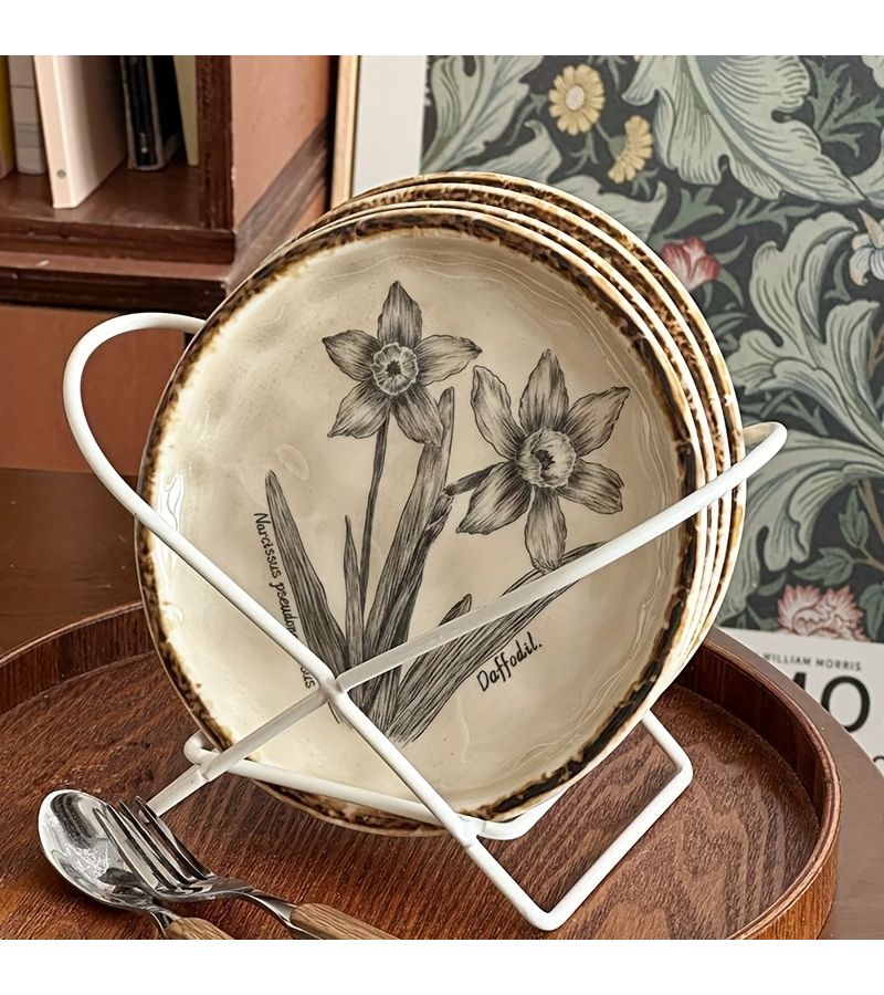 6 Piece Floral Ceramic Snack Set With Rack And Spoons Tiger - Image 1