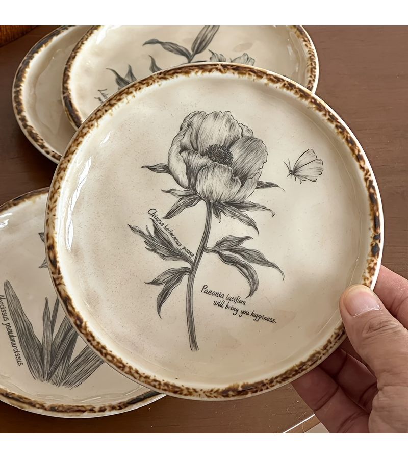 6 Piece Floral Ceramic Snack Set With Rack And Spoons Tiger - Image 2