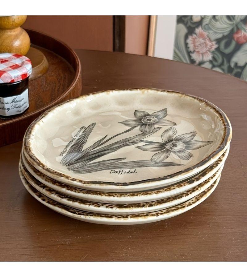 6 Piece Floral Ceramic Snack Set With Rack And Spoons Tiger - Image 4