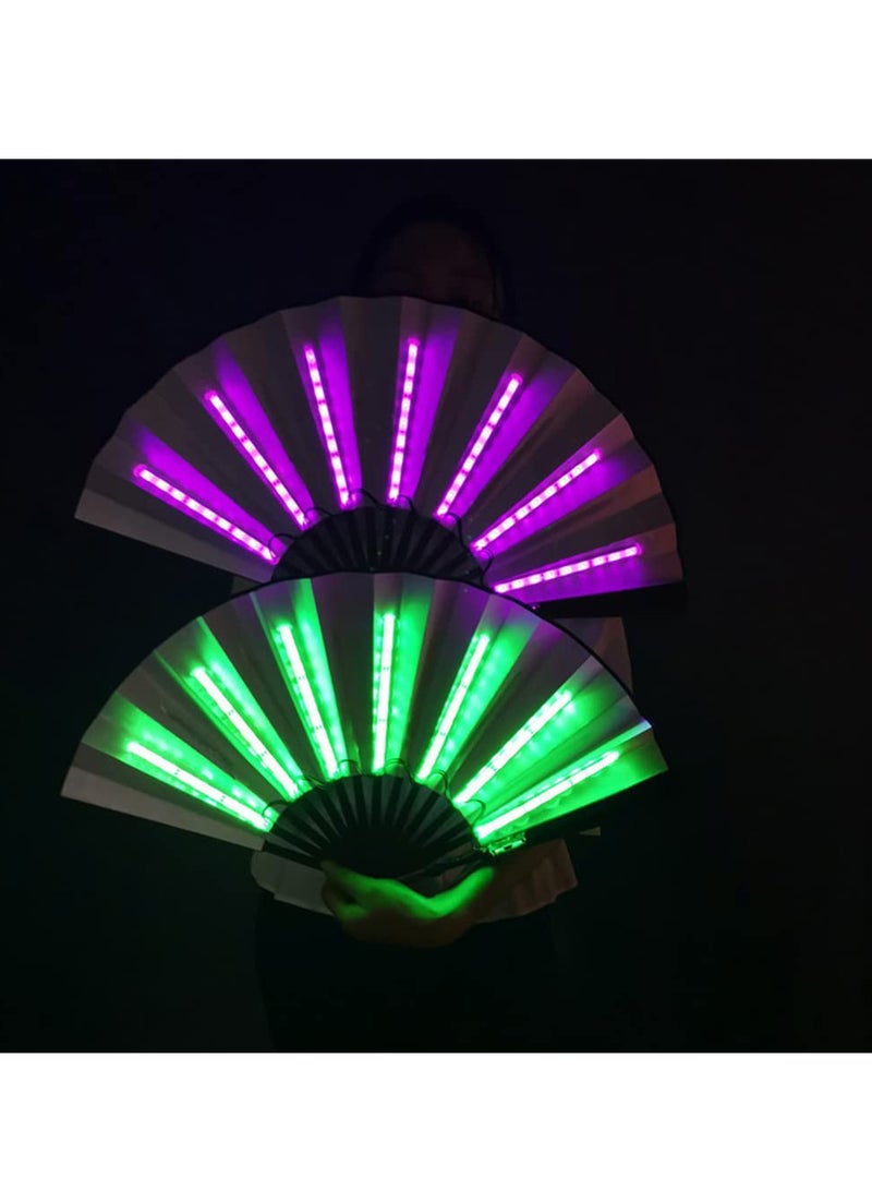 SYOSI 2PCS LED Flashing Hand Fan Chinese Bamboo and Nylon Cloth Light up Folding Hand Fan Stage Performance Props Fan Music Festival Party Ornaments - Image 1