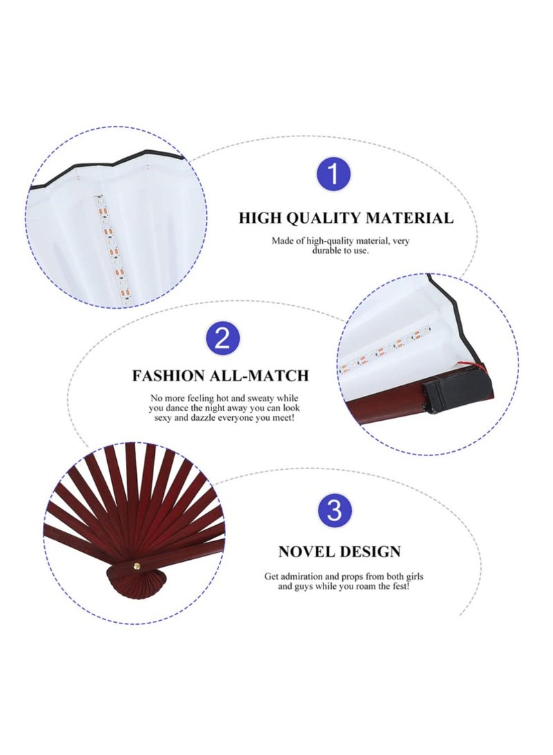 SYOSI 2PCS LED Flashing Hand Fan Chinese Bamboo and Nylon Cloth Light up Folding Hand Fan Stage Performance Props Fan Music Festival Party Ornaments - Image 4