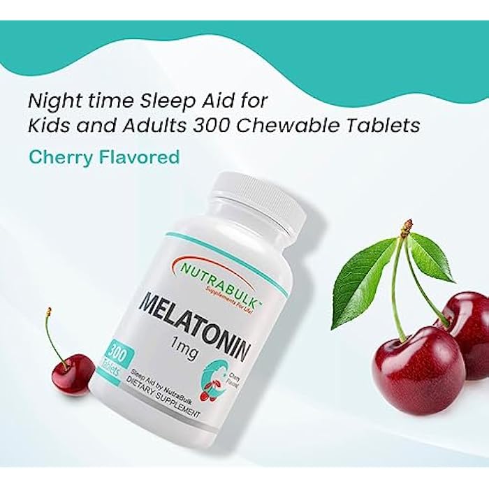 NutraBulk 1mg Melatonin - 1 mg Melatonin for Adults - Cherry Flavored Chewable Tablets - Fast Dissolve - Low Dose Non-Habit Forming Sleep Support - Made in USA -300 Count - Image 2