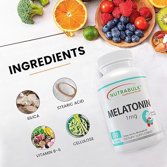 NutraBulk 1mg Melatonin - 1 mg Melatonin for Adults - Cherry Flavored Chewable Tablets - Fast Dissolve - Low Dose Non-Habit Forming Sleep Support - Made in USA -300 Count - Image 4