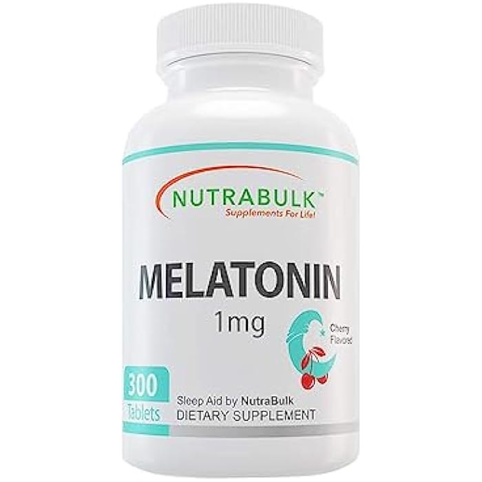 NutraBulk 1mg Melatonin - 1 mg Melatonin for Adults - Cherry Flavored Chewable Tablets - Fast Dissolve - Low Dose Non-Habit Forming Sleep Support - Made in USA -300 Count - Image 1