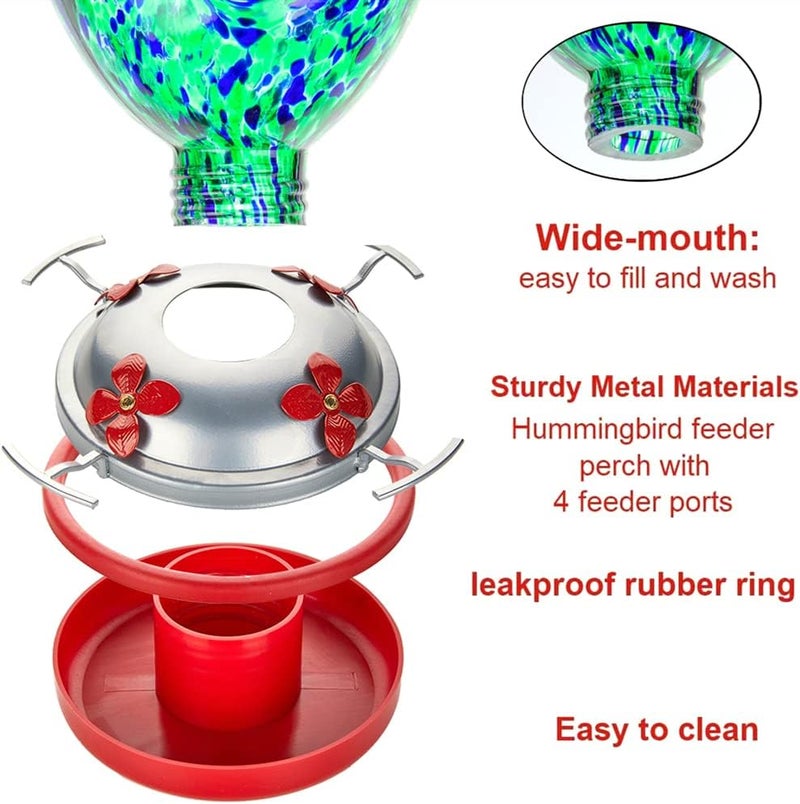 REZIPO Hummingbird Feeder with Perch - Hand Blown Glass - Orange - 38 Fluid Ounces Hummingbird Nectar Capacity Include Hanging Wires and Moat Hook (Purple-Spiral) - Image 4