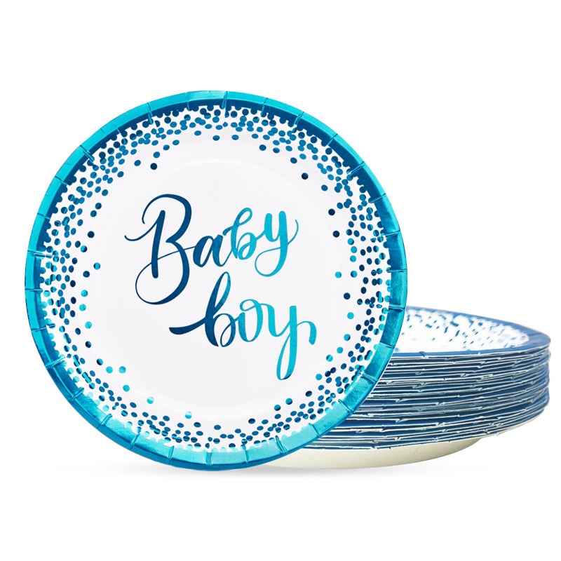 CENLBJ Paper Plate 9inch 50pcs Blue Golden Dot Biodegradable Baby Shower Party Supplies