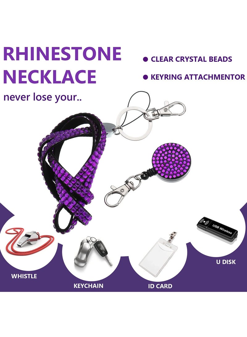 KASTWAVE Rhinestone Lanyard Sparkling ID Card Holder, 4 Pcs Crystal Retractable Badge Reel Rhinestone Neck Lanyard Card Holder with Metal Clasp and Key Ring for Women Nurse Teacher - Image 3