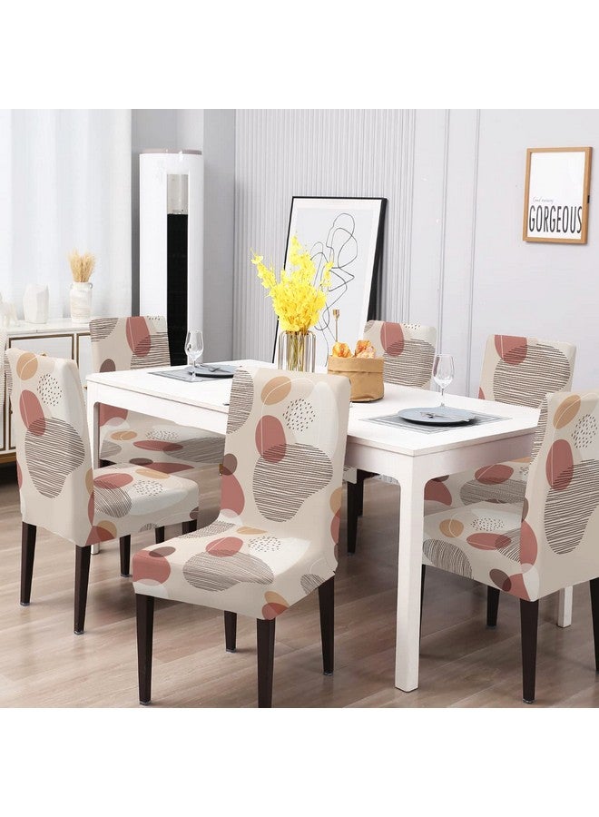 BRIDA® Stretchable Floral Geometric Printed Dining Chair Cover Set of 6 Seater Elastic Chair Seat Case Protector, Slipcovers (6 Chair Cover, Abstract Circles) - Image 1