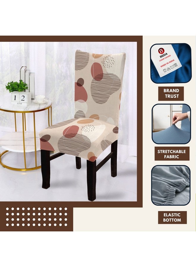 BRIDA® Stretchable Floral Geometric Printed Dining Chair Cover Set of 6 Seater Elastic Chair Seat Case Protector, Slipcovers (6 Chair Cover, Abstract Circles) - Image 2