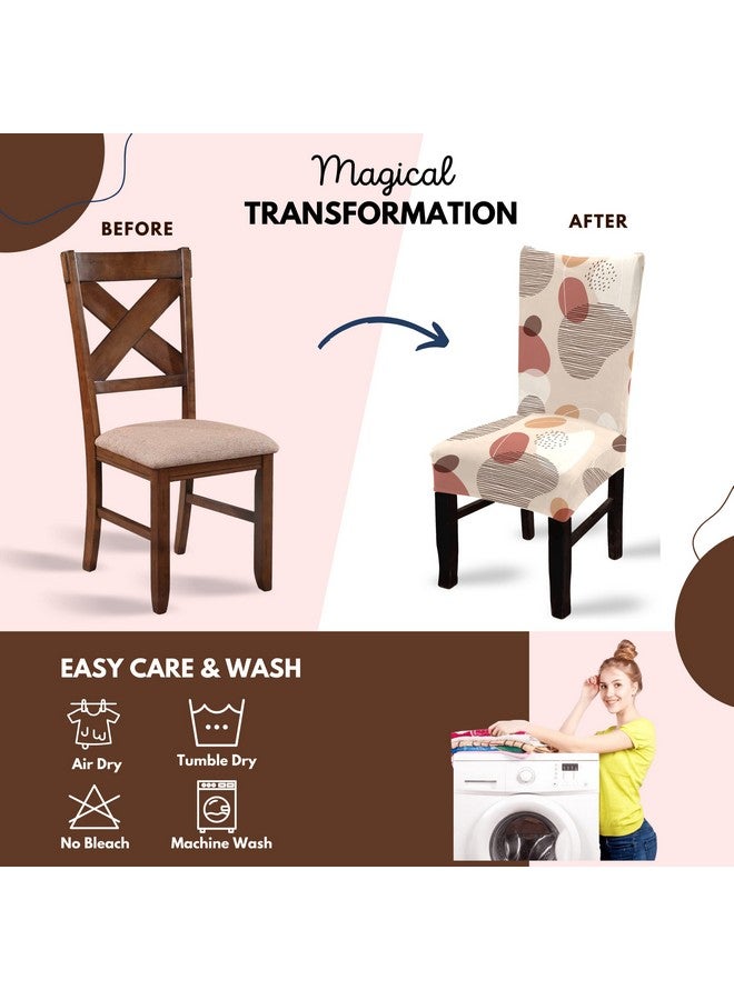 BRIDA® Stretchable Floral Geometric Printed Dining Chair Cover Set of 6 Seater Elastic Chair Seat Case Protector, Slipcovers (6 Chair Cover, Abstract Circles) - Image 5