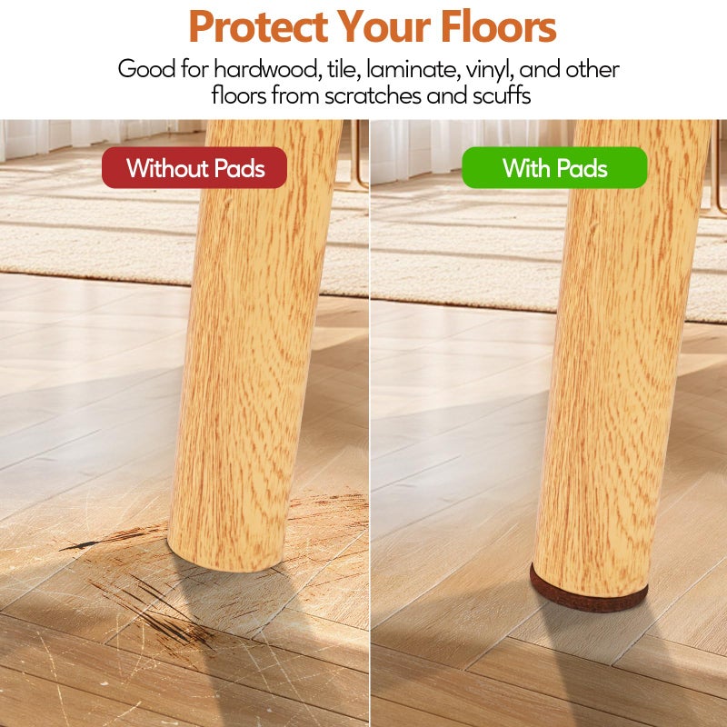 BAIPOK Furniture Pads Felt Pads 300 Pieces Huge Pack Furniture Felt Pads, Self Adhesive Anti Scratch Floor Protectors for Furniture on Hardwood Tile Floor, with 60 Cabinet Door Bumpers, Brown - Image 3