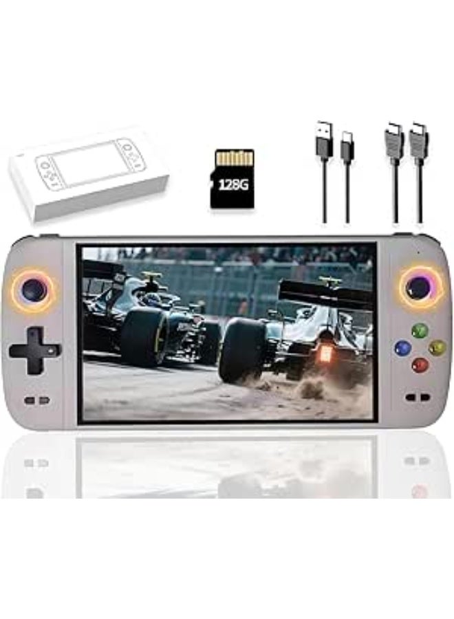 Portable Retro Gaming Console, Large 7-Inch IPS Display, Open Source Handheld Player with Double Joysticks, 128GB Storage and 30,000+ Classic Games (Gray). - Image 1