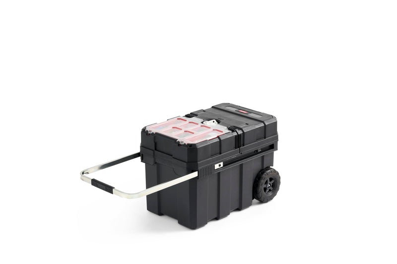 Keter Masterloader Resin Rolling Tool Box with Locking System and Removable Bins â€“ Perfect Organization and Storage Chest for Power Drill, Tape Measure, and Screwdriver Set, Black - Image 1