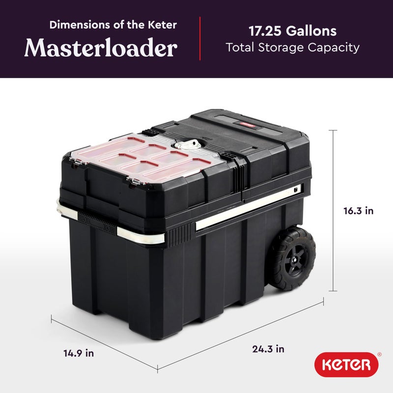 Keter Masterloader Resin Rolling Tool Box with Locking System and Removable Bins â€“ Perfect Organization and Storage Chest for Power Drill, Tape Measure, and Screwdriver Set, Black - Image 3