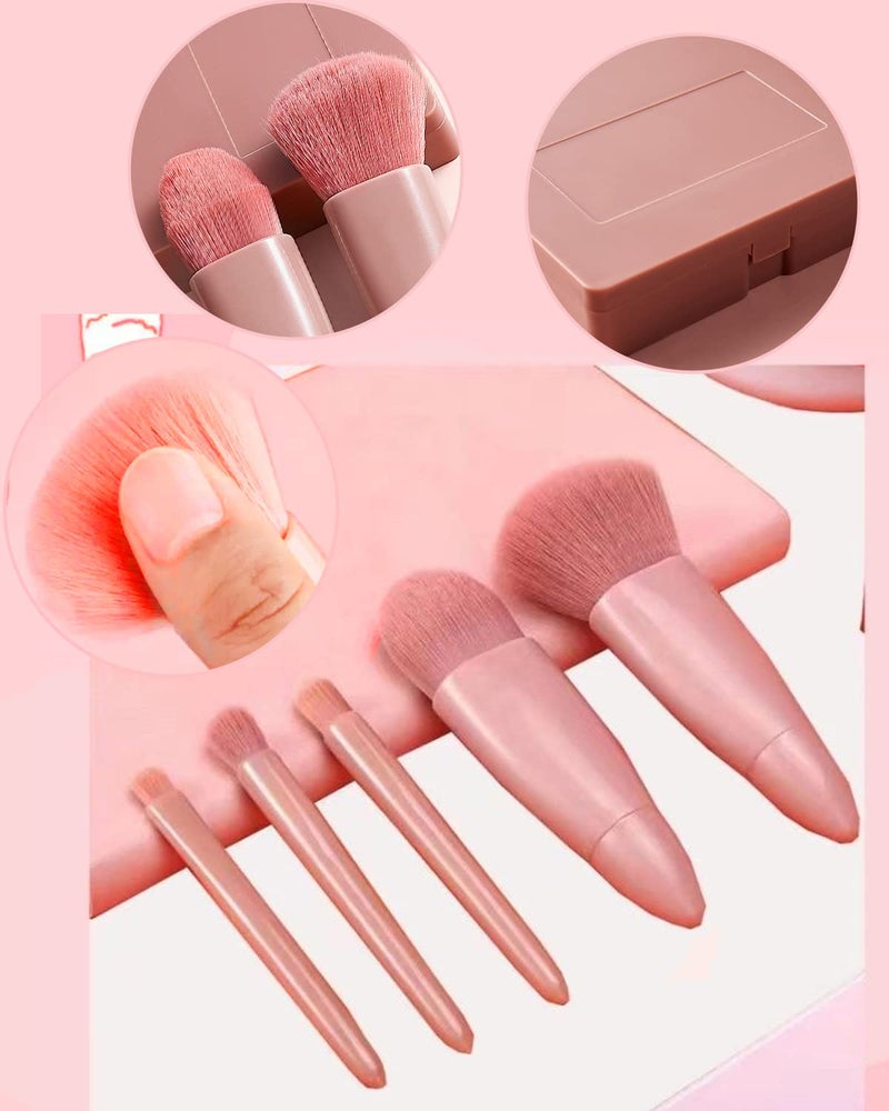 CEUTA Travel Size Makeup Brushes Mini Set with Hard Case and Built-in Mirror, 5Pcs Small Cosmetic Brushes, On the Go Brush Travel Essentials kits for Women, Girls Gift - Multi Color - Image 4