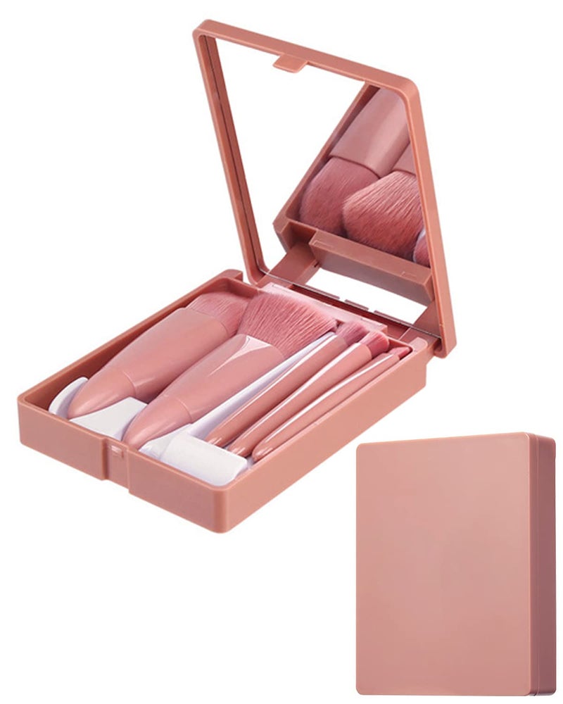 CEUTA Travel Size Makeup Brushes Mini Set with Hard Case and Built-in Mirror, 5Pcs Small Cosmetic Brushes, On the Go Brush Travel Essentials kits for Women, Girls Gift - Multi Color - Image 3