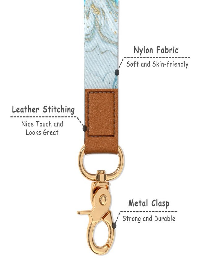 Hsxnam Wrist Lanyard Key Chain, Cute Wristlet Strap Keychain Holder for Women Men Car Keys ID Badges Card Wallet Phone Camera, White Blue Marble - Image 3