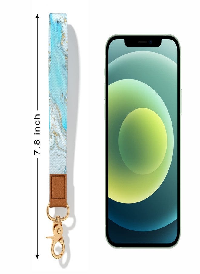 Hsxnam Wrist Lanyard Key Chain, Cute Wristlet Strap Keychain Holder for Women Men Car Keys ID Badges Card Wallet Phone Camera, White Blue Marble - Image 2